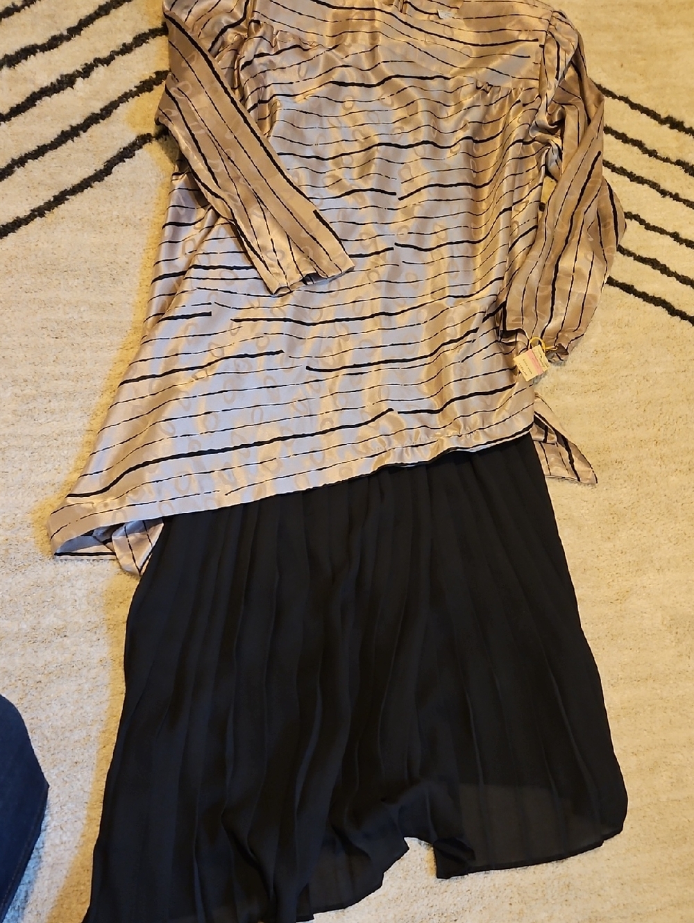 Striped Taupe and Black Midi Dress